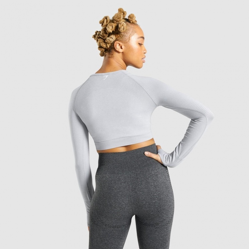 μπλουζακια Gymshark Vital Seamless 2.0 Long Sleeve Crop ανοιχτο γκρι | 657CFSEYG