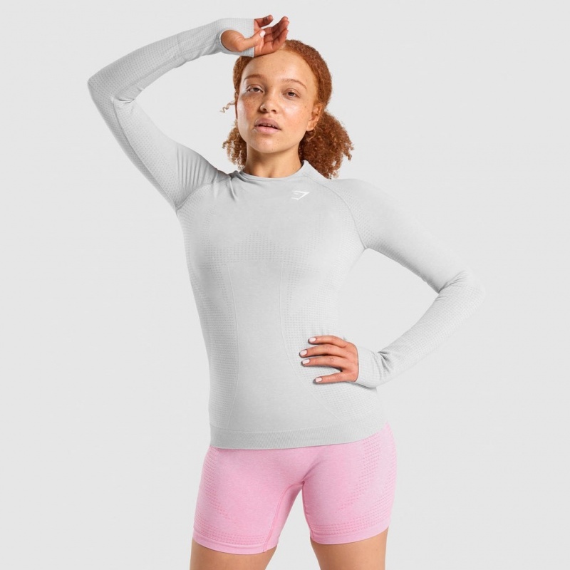 μπλουζακια Gymshark Vital Seamless 2.0 Long Sleeve ανοιχτο γκρι | 456EZHPCQ