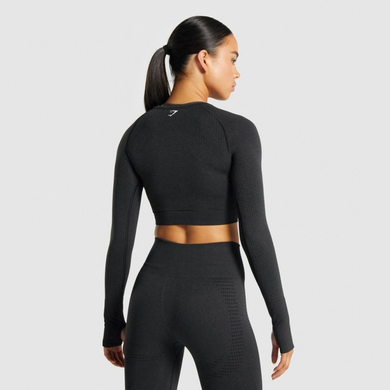 μπλουζακια Gymshark Vital Seamless 2.0 Long Sleeve Crop μαυρα | 173FHTVYA