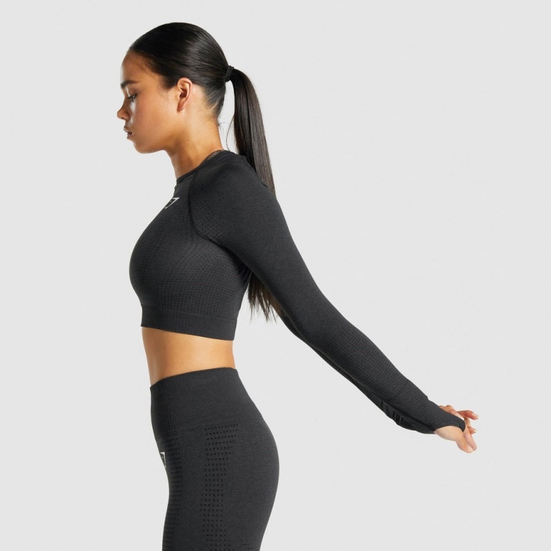 μπλουζακια Gymshark Vital Seamless 2.0 Long Sleeve Crop μαυρα | 173FHTVYA