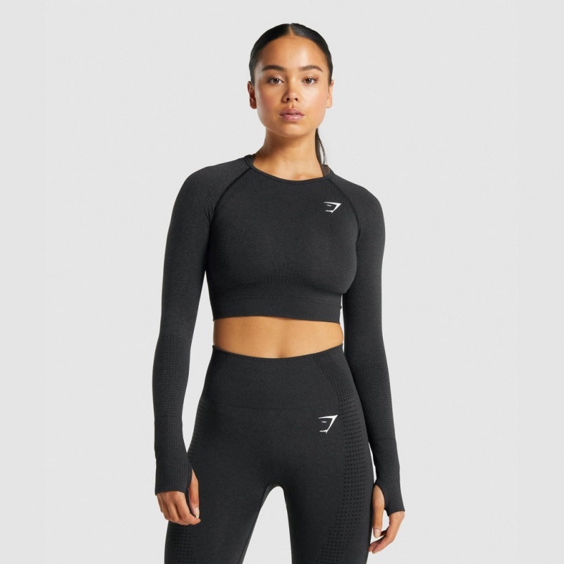 μπλουζακια Gymshark Vital Seamless 2.0 Long Sleeve Crop μαυρα | 173FHTVYA