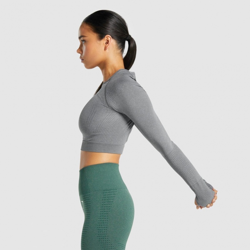 μπλουζακια Gymshark Vital Seamless 2.0 Long Sleeve Crop γκρι | 908DAIXJB