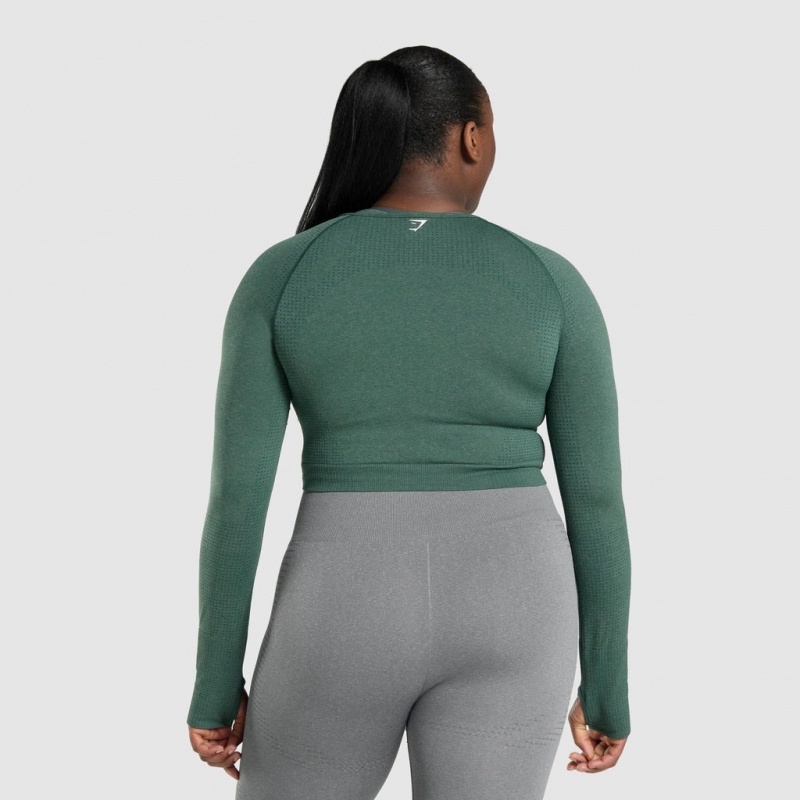 μπλουζακια Gymshark Vital Seamless 2.0 Long Sleeve Crop σκούρο πρασινο | 162YARKOG