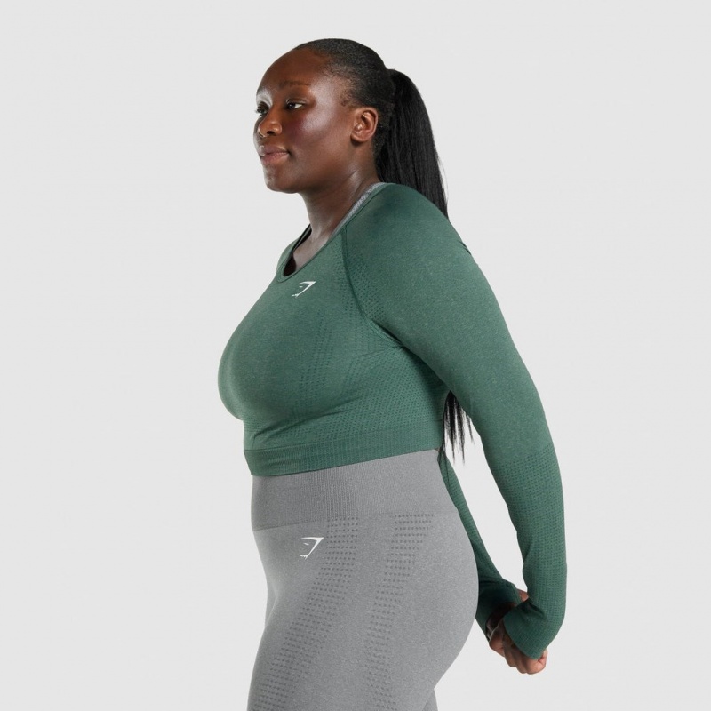 μπλουζακια Gymshark Vital Seamless 2.0 Long Sleeve Crop σκούρο πρασινο | 162YARKOG