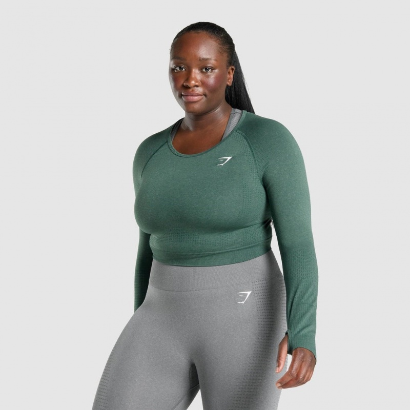 μπλουζακια Gymshark Vital Seamless 2.0 Long Sleeve Crop σκούρο πρασινο | 162YARKOG