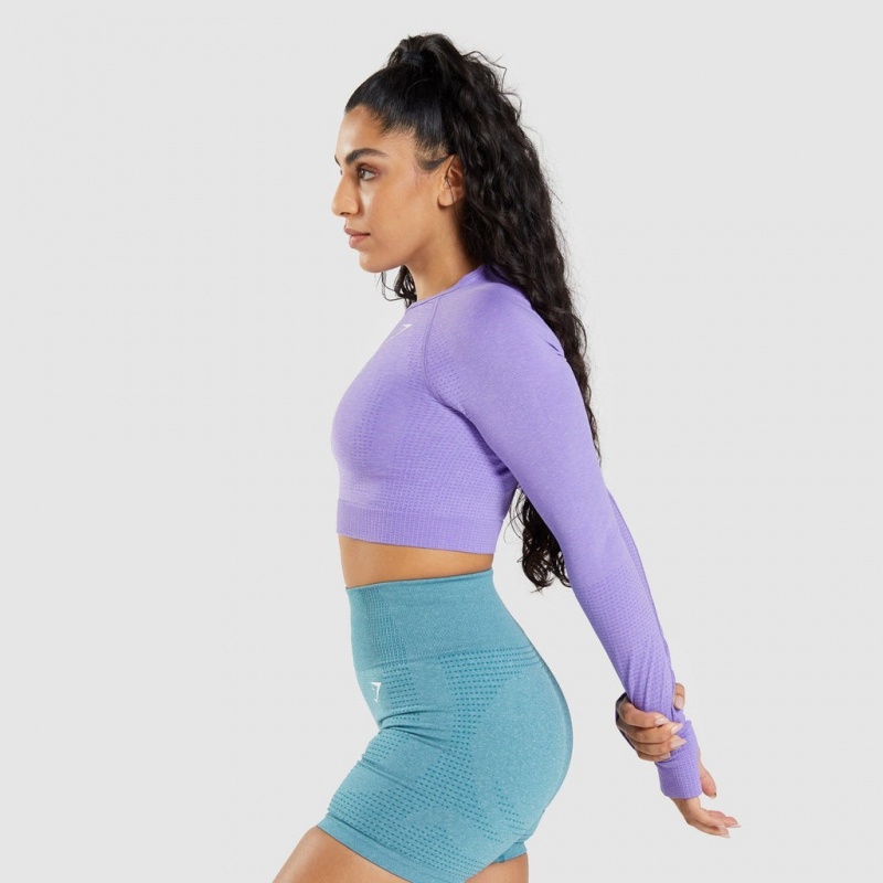 μπλουζακια Gymshark Vital Seamless 2.0 Long Sleeve Crop μωβ | 251NHGSKB