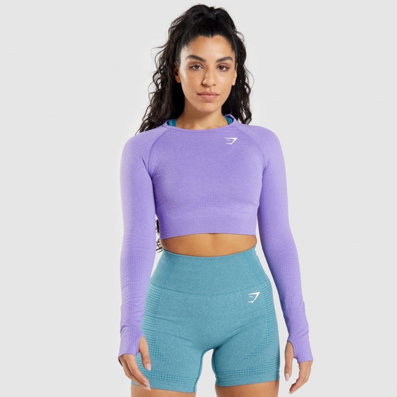 μπλουζακια Gymshark Vital Seamless 2.0 Long Sleeve Crop μωβ | 251NHGSKB