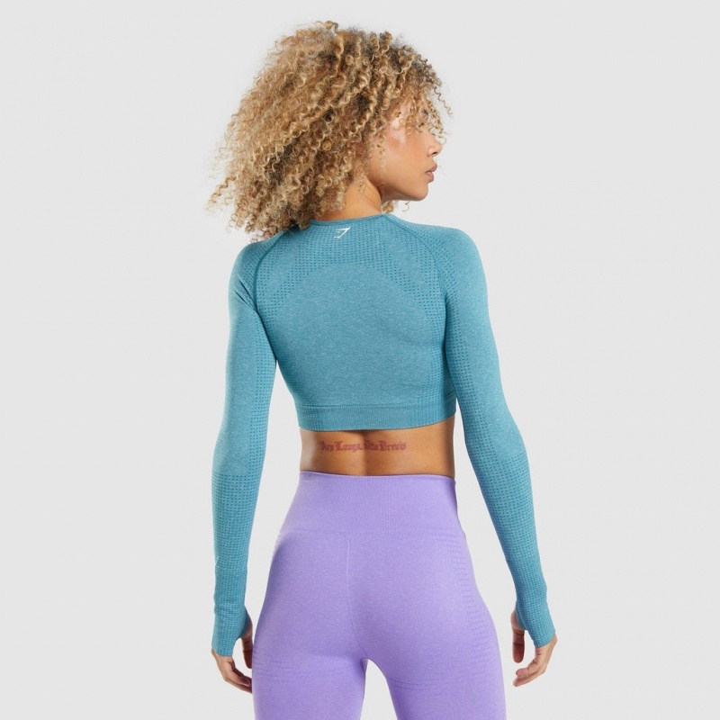 μπλουζακια Gymshark Vital Seamless 2.0 Long Sleeve Crop Tahoe Teal Marl | 725GJVKDH