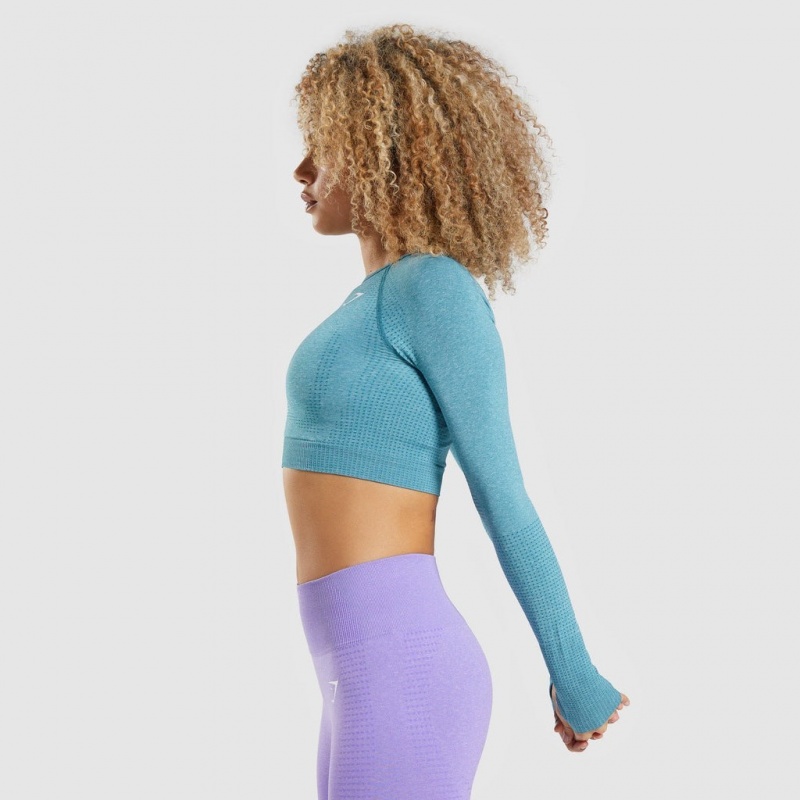 μπλουζακια Gymshark Vital Seamless 2.0 Long Sleeve Crop Tahoe Teal Marl | 725GJVKDH