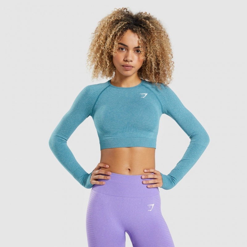 μπλουζακια Gymshark Vital Seamless 2.0 Long Sleeve Crop Tahoe Teal Marl | 725GJVKDH