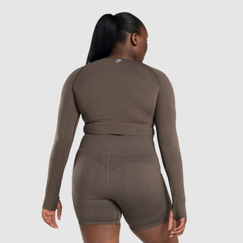 μπλουζακια Gymshark Vital Seamless 2.0 Long Sleeve Crop καφε | 729IWBVCE
