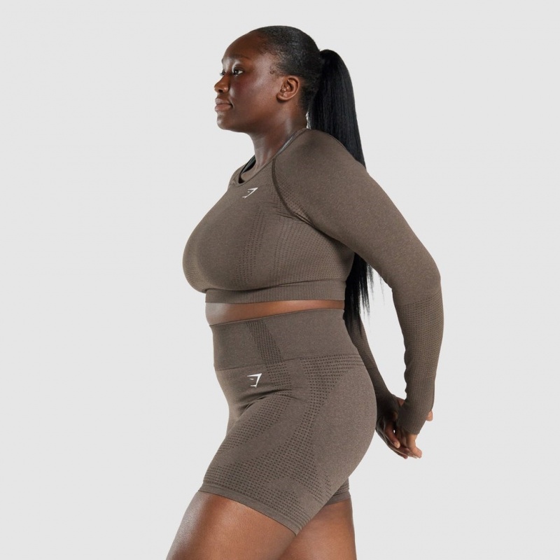 μπλουζακια Gymshark Vital Seamless 2.0 Long Sleeve Crop καφε | 729IWBVCE