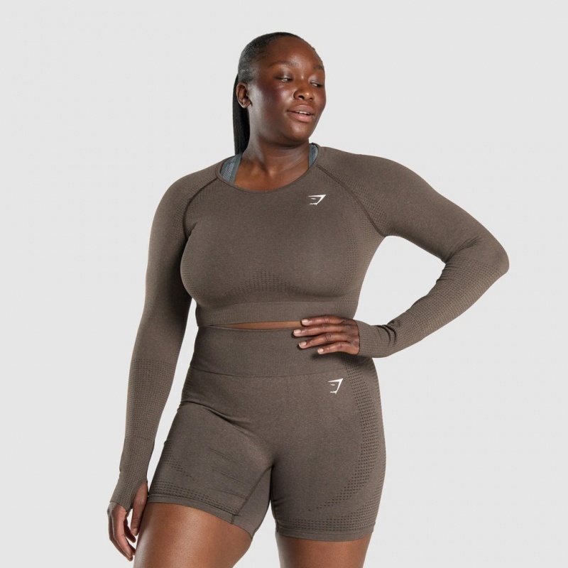 μπλουζακια Gymshark Vital Seamless 2.0 Long Sleeve Crop καφε | 729IWBVCE