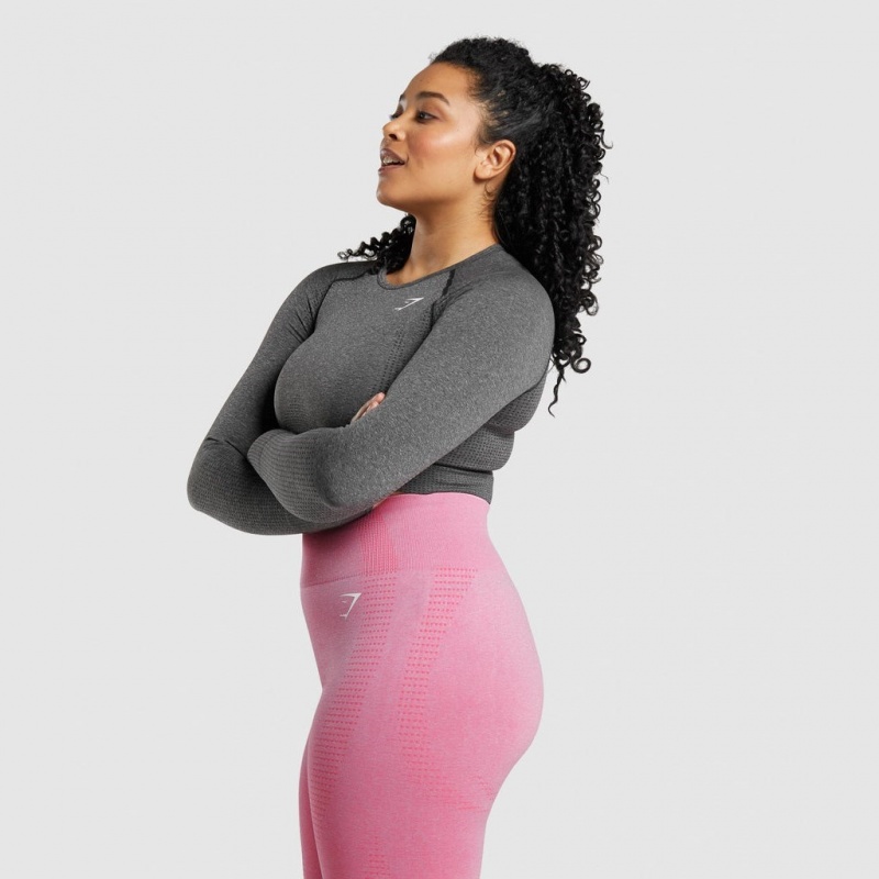 μπλουζακια Gymshark Vital Seamless 2.0 Long Sleeve Crop Charcoal Marl | 684RBWGZT