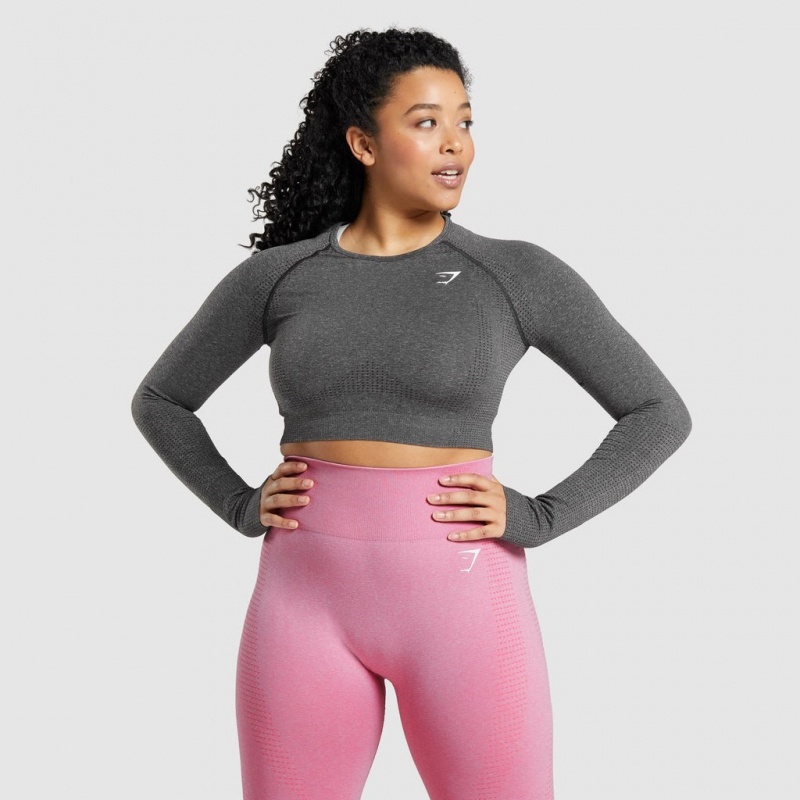 μπλουζακια Gymshark Vital Seamless 2.0 Long Sleeve Crop Charcoal Marl | 684RBWGZT