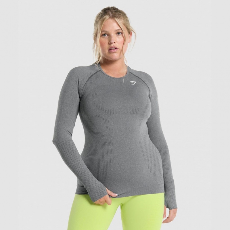 μπλουζακια Gymshark Vital Seamless 2.0 Long Sleeve γκρι | 967PDFOWS