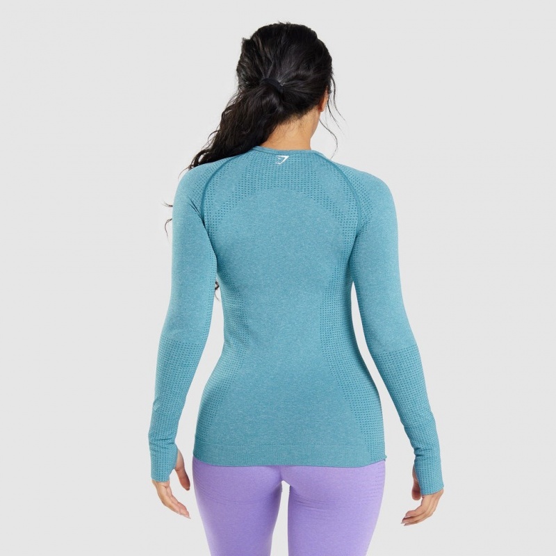 μπλουζακια Gymshark Vital Seamless 2.0 Long Sleeve Tahoe Teal Marl | 506OYISBD