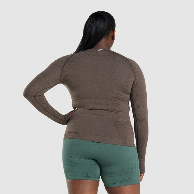 μπλουζακια Gymshark Vital Seamless 2.0 Long Sleeve καφε | 159LFEZCR