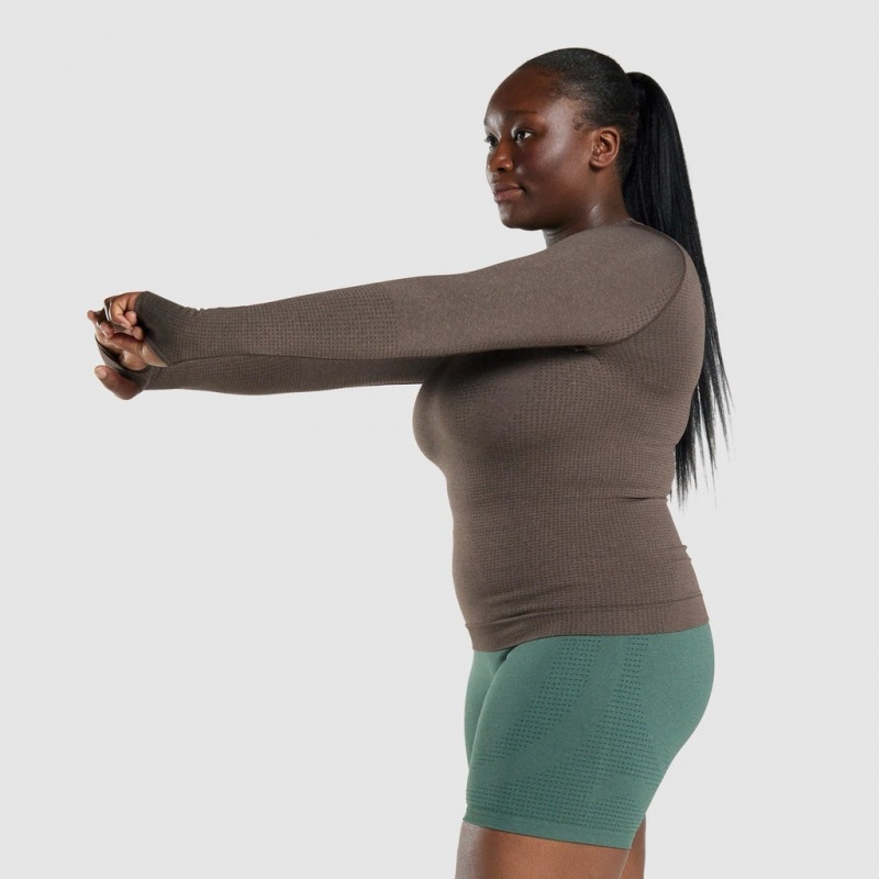 μπλουζακια Gymshark Vital Seamless 2.0 Long Sleeve καφε | 159LFEZCR