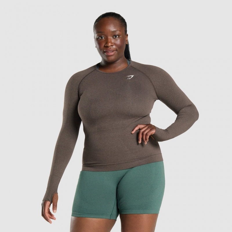 μπλουζακια Gymshark Vital Seamless 2.0 Long Sleeve καφε | 159LFEZCR