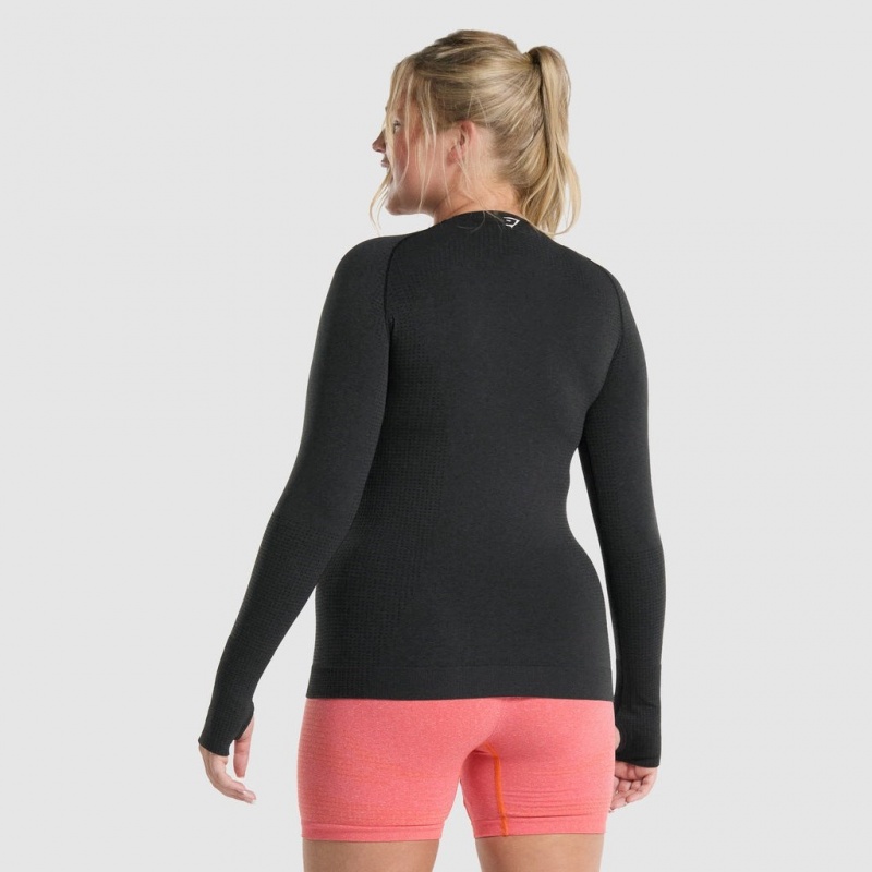 μπλουζακια Gymshark Vital Seamless 2.0 Long Sleeve μαυρα | 869CUJRMF
