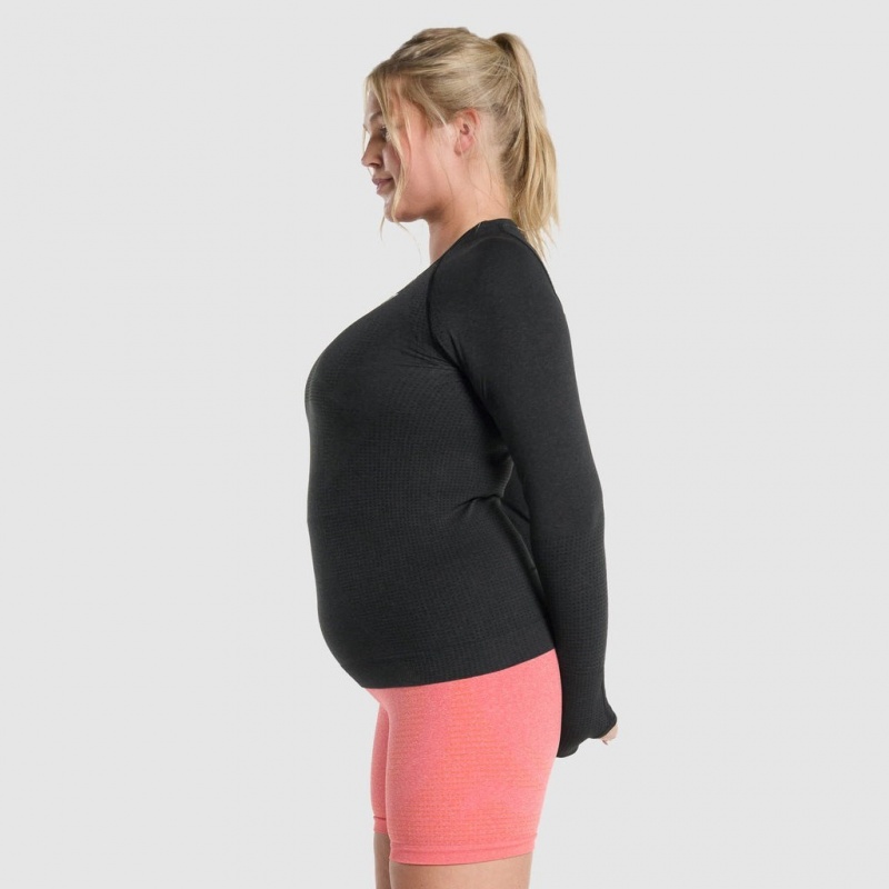 μπλουζακια Gymshark Vital Seamless 2.0 Long Sleeve μαυρα | 869CUJRMF