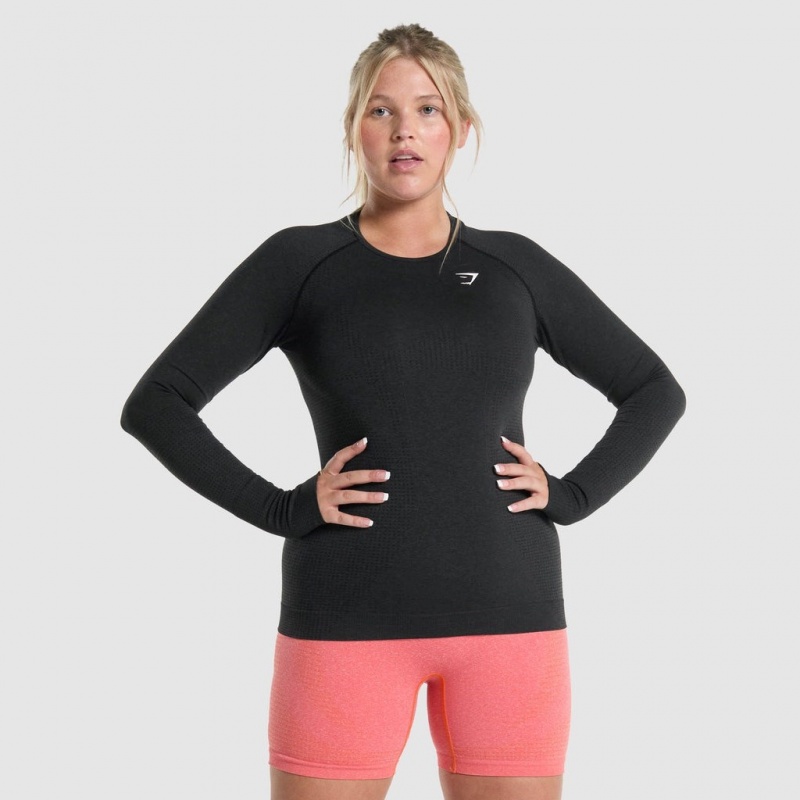 μπλουζακια Gymshark Vital Seamless 2.0 Long Sleeve μαυρα | 869CUJRMF