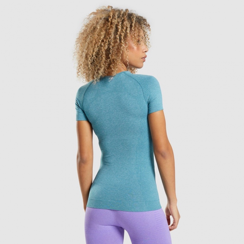 μπλουζακια Gymshark Vital Seamless 2.0 Tahoe Teal Marl | 805TVEOMS