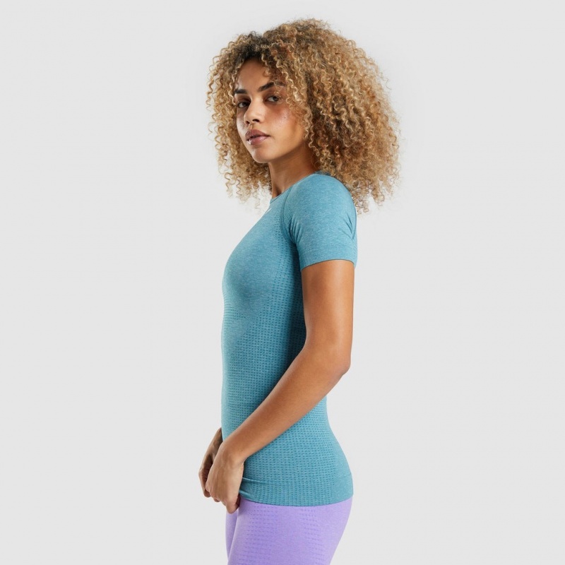 μπλουζακια Gymshark Vital Seamless 2.0 Tahoe Teal Marl | 805TVEOMS