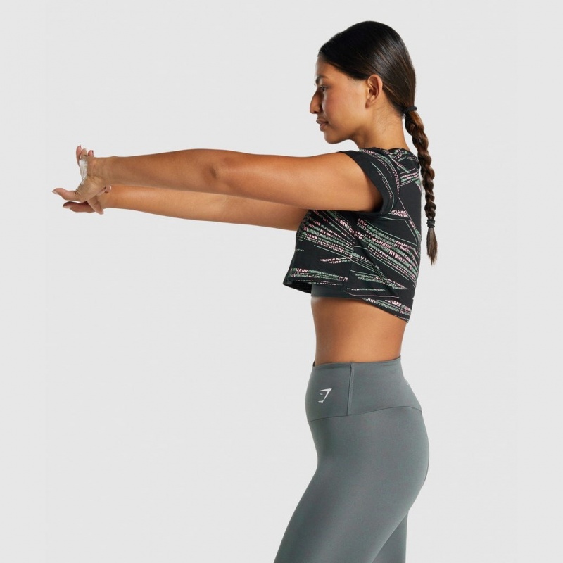 μπλουζακια Gymshark Zone σταμπεσ Crop μαυρα πρασινο | 961QELAFD
