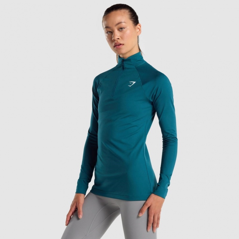 Φουτερ Gymshark Αθλητικά 1/4 Zip Teal | 450RZEPLQ