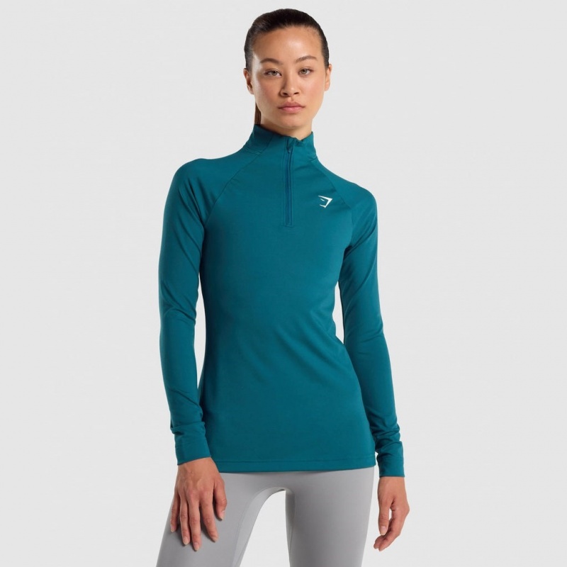 Φουτερ Gymshark Αθλητικά 1/4 Zip Teal | 450RZEPLQ