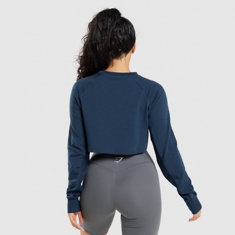 Πουλόβερ Gymshark Αθλητικά Cropped σκουρο μπλε | 578ADRHWU