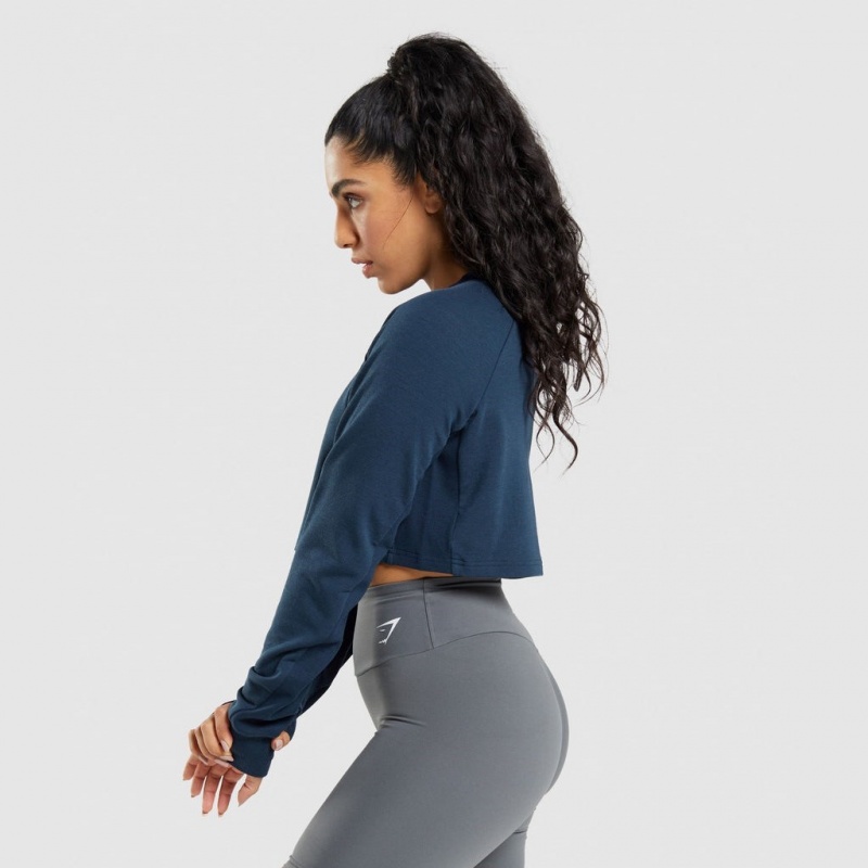 Πουλόβερ Gymshark Αθλητικά Cropped σκουρο μπλε | 578ADRHWU