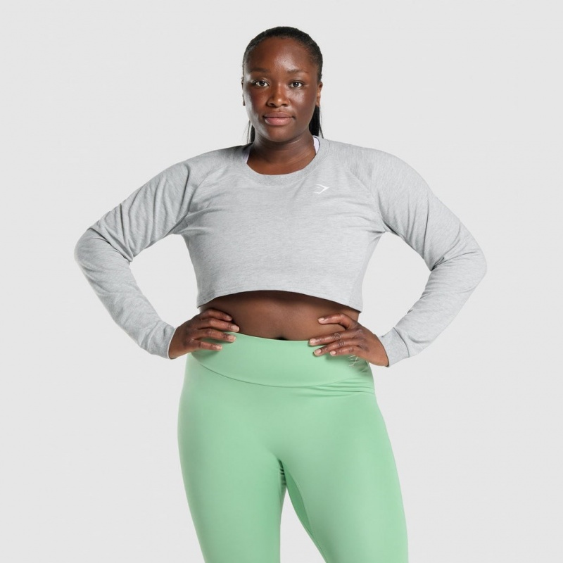 Πουλόβερ Gymshark Αθλητικά Cropped ανοιχτο γκρι | 842VLQFKG