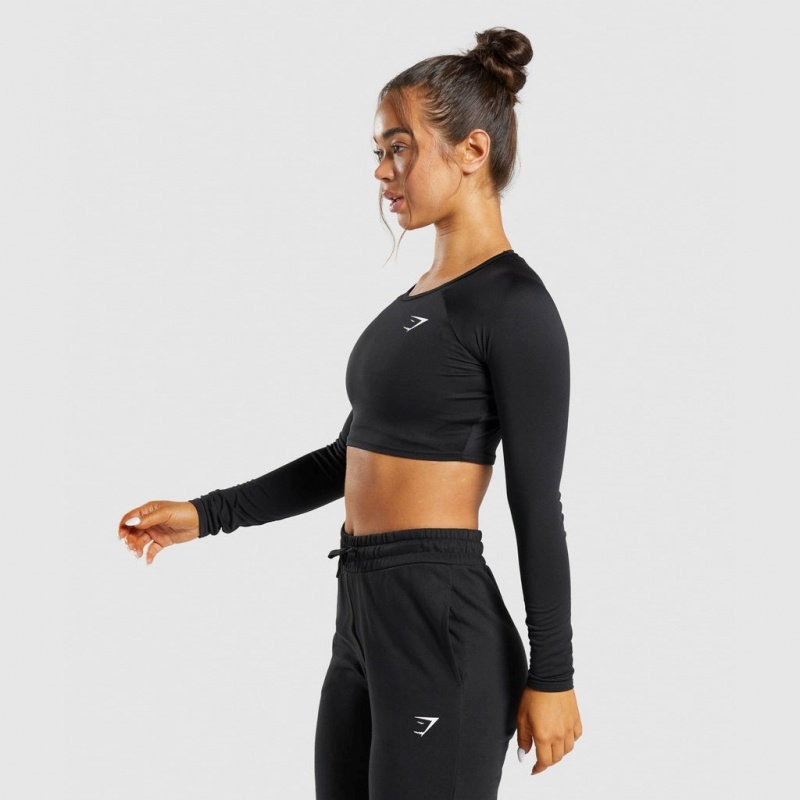 μπλουζακια Gymshark Αθλητικά Long Sleeve Crop μαυρα | 392QYOWMU