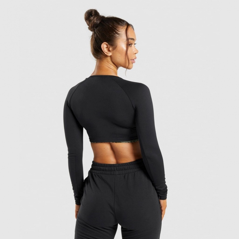 μπλουζακια Gymshark Αθλητικά Long Sleeve Crop μαυρα | 392QYOWMU