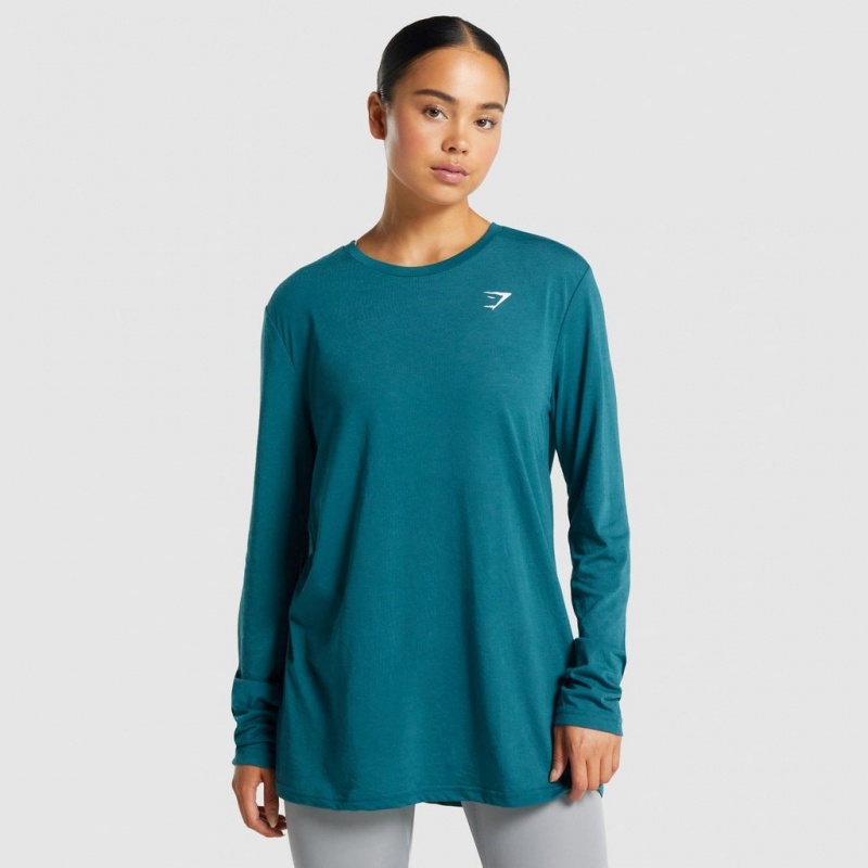 μπλουζακια Gymshark Αθλητικά Oversized Long Sleeve Teal | 127AUVXEI