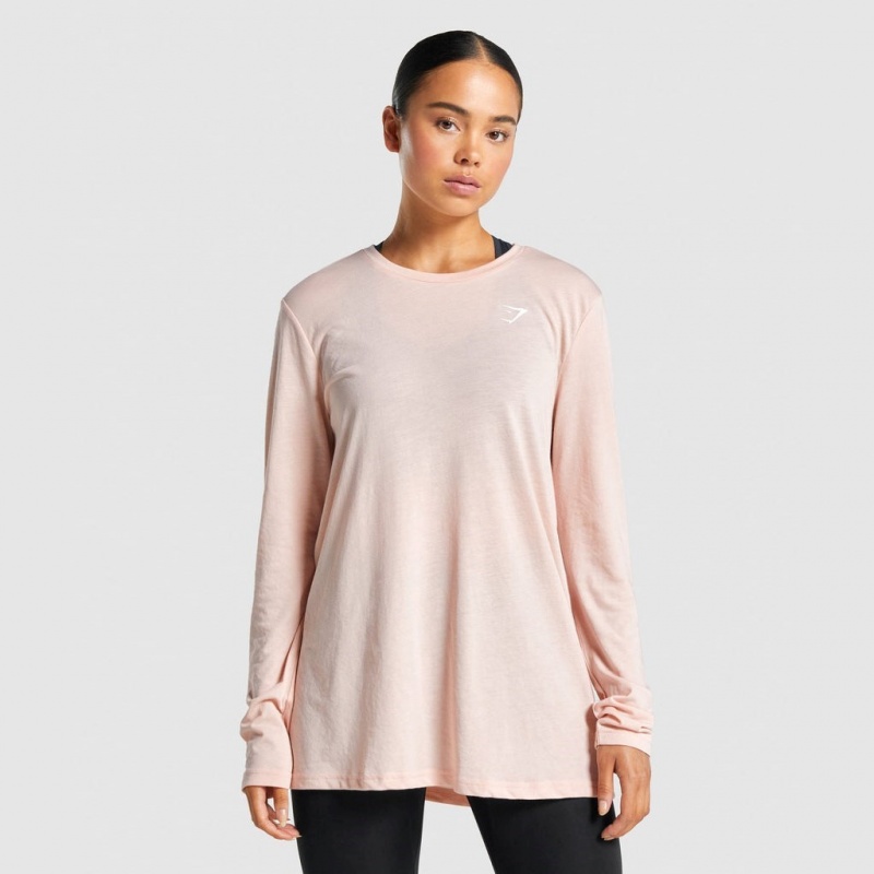 μπλουζακια Gymshark Αθλητικά Oversized Long Sleeve ανοιχτο ροζ | 136YUDEQT