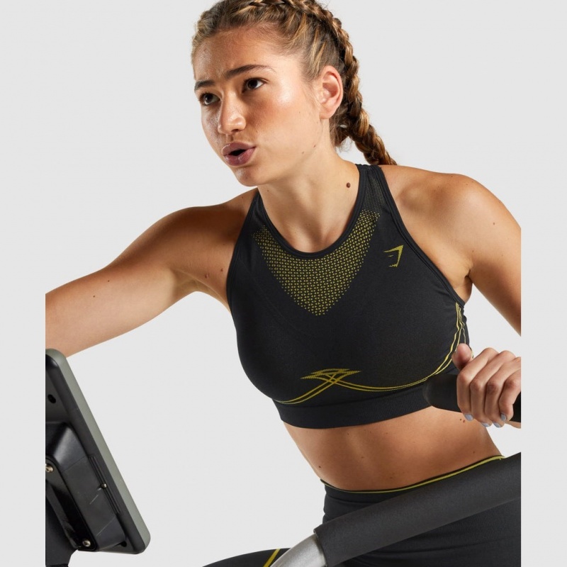 Αθλητικο Σουτιεν Gymshark Apex Seamless μαυρα κίτρινα | 649XPJTOV