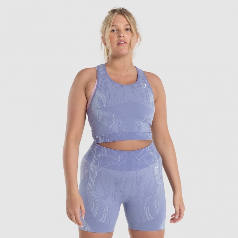 αμανικα μπλουζακια Gymshark Mercury Seamless Crop μπλε | 065FZTBHA