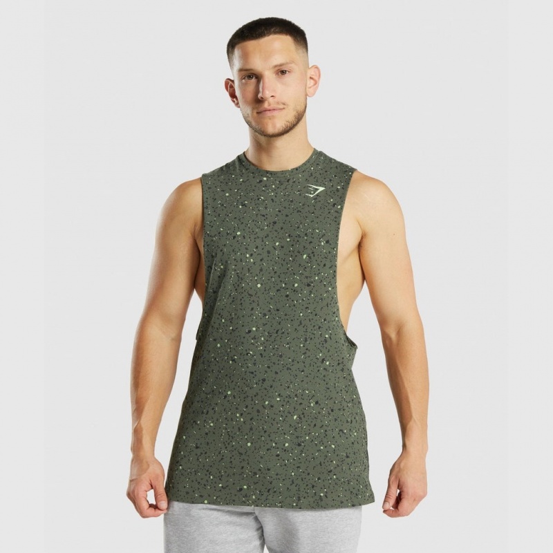 αμανικα μπλουζακια Gymshark Micro Print Drop Arm πρασινο | 217RNTSEA