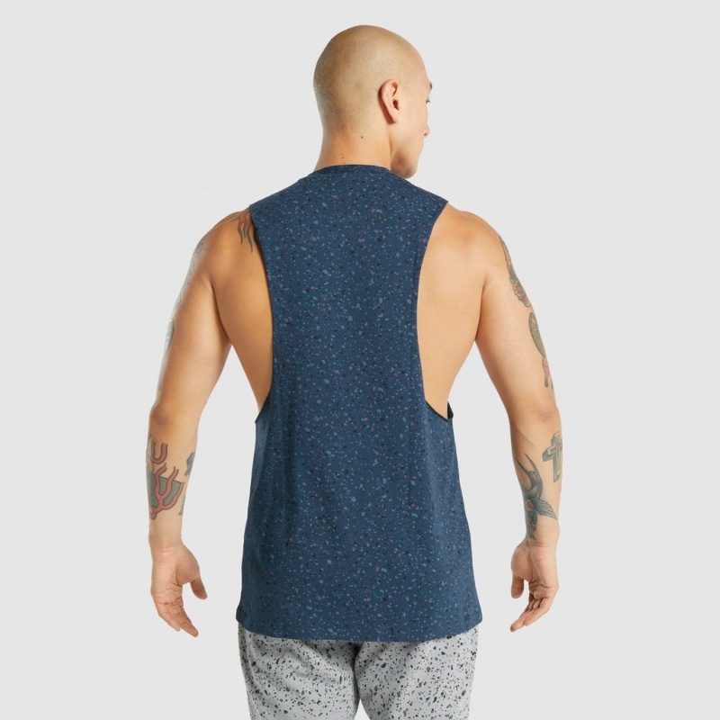 αμανικα μπλουζακια Gymshark Micro Print Drop Arm σκουρο μπλε | 690ADLHVI