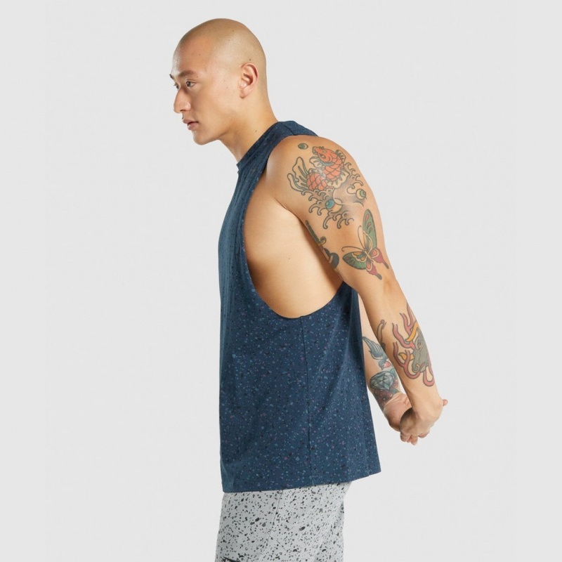 αμανικα μπλουζακια Gymshark Micro Print Drop Arm σκουρο μπλε | 690ADLHVI