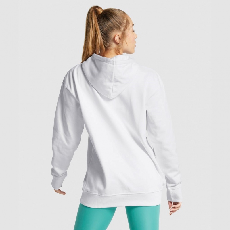 Φουτερ με Κουκουλα Gymshark Apollo σταμπεσ Oversized ασπρα | 381ZKJDGX