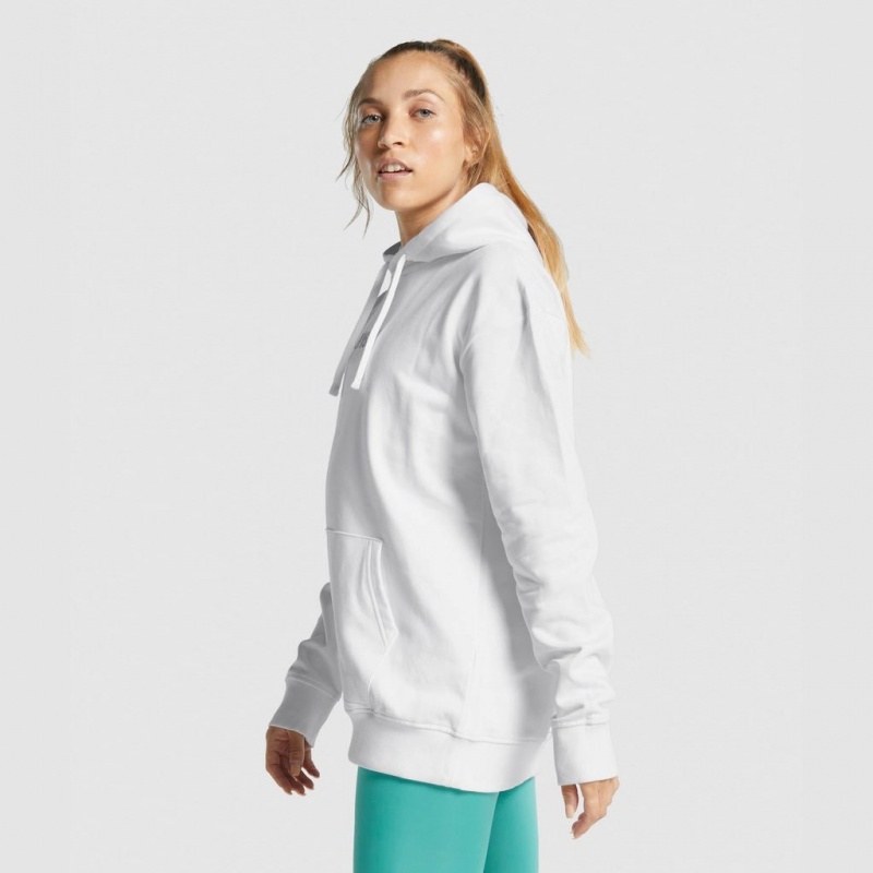 Φουτερ με Κουκουλα Gymshark Apollo σταμπεσ Oversized ασπρα | 381ZKJDGX