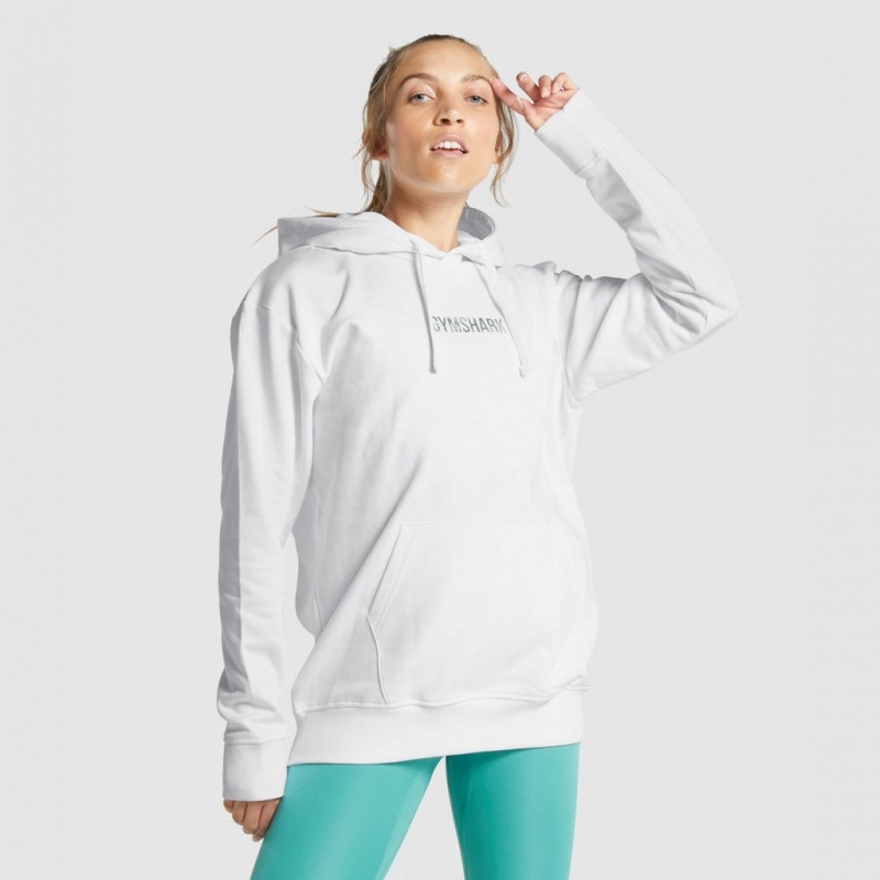 Φουτερ με Κουκουλα Gymshark Apollo σταμπεσ Oversized ασπρα | 381ZKJDGX