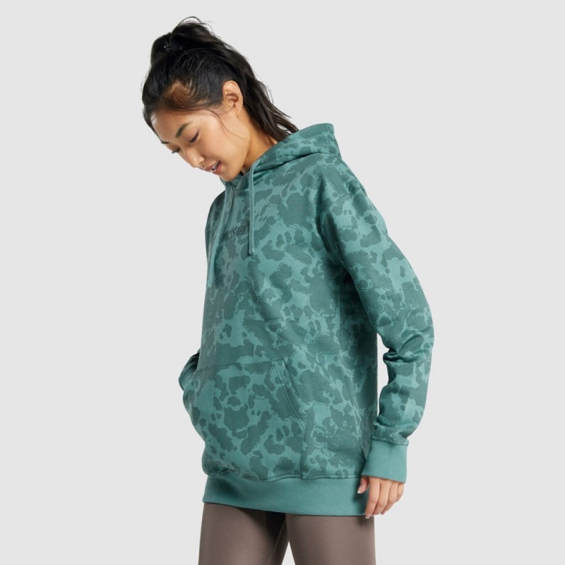 Φουτερ με Κουκουλα Gymshark Camo σταμπεσ Oversized σκούρο πρασινο | 048LMDOAR