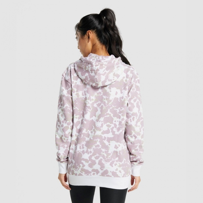 Φουτερ με Κουκουλα Gymshark Camo σταμπεσ Oversized ασπρα μωβ | 546GRICYA