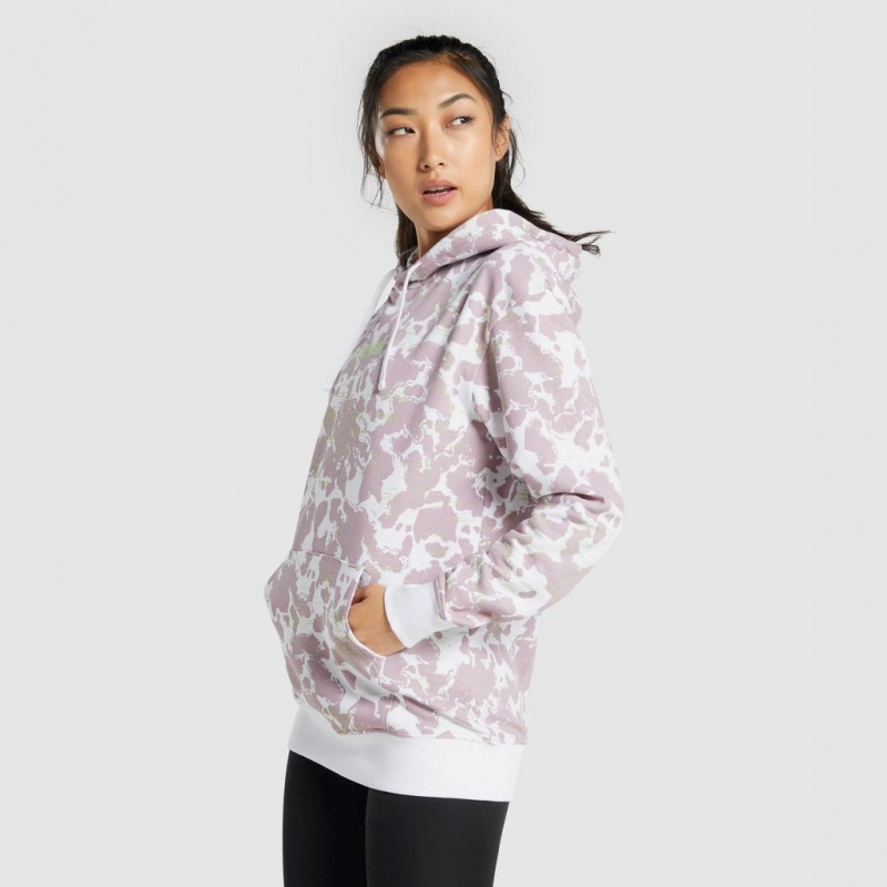 Φουτερ με Κουκουλα Gymshark Camo σταμπεσ Oversized ασπρα μωβ | 546GRICYA